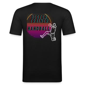 bester Trainer Handball - Männer Slim Fit T-Shirt - Schwarz - Hinten - Nik (191cm)
