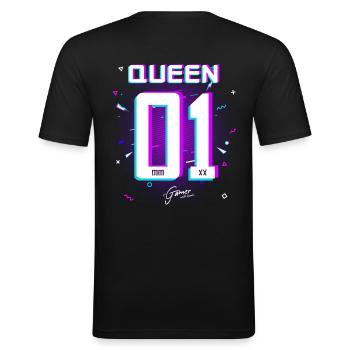 Gamer - King - Queen Geschenk Geschenkidee - Männer Slim Fit T-Shirt - Schwarz - Hinten - Nik (191cm)