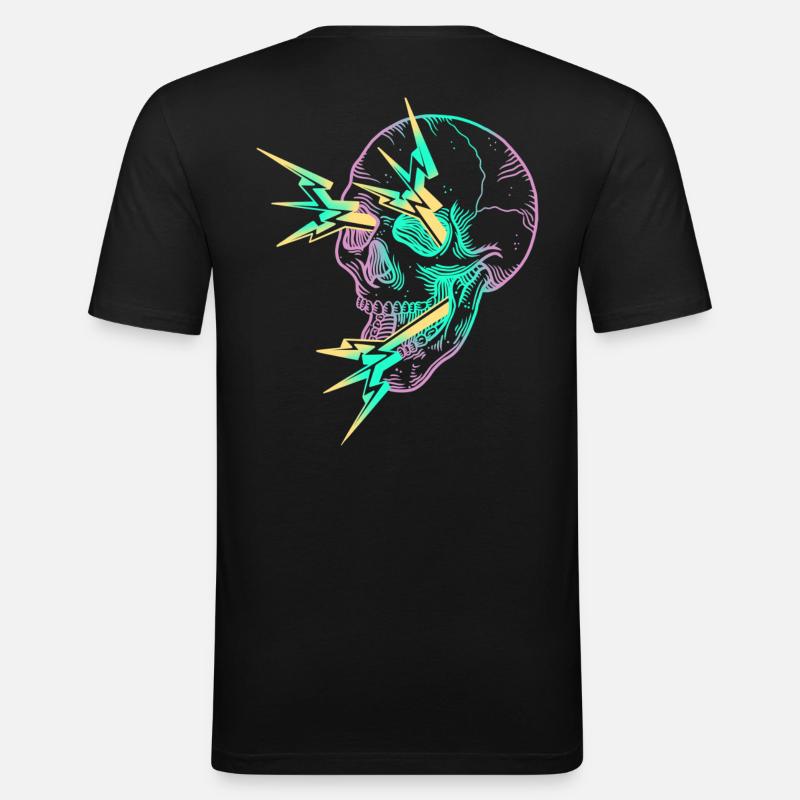Lila Blitzschädel - Männer Slim Fit T-Shirt - Schwarz