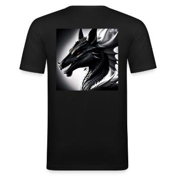 A fierce dragon breathing fire High Contrast - Männer Slim Fit T-Shirt - Schwarz - Hinten - Nik (191cm)