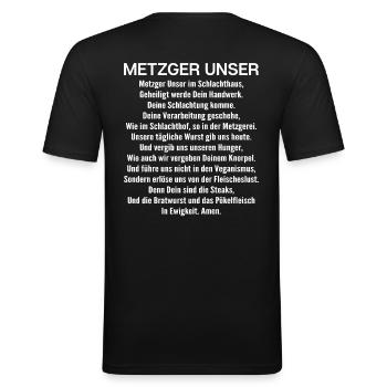 Metzger Fleischer Metzgerin Metzgerei Fleischerei - Männer Slim Fit T-Shirt - Schwarz - Hinten - Nik (191cm)