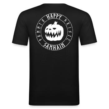 Joyeux Samhain - T-shirt près du corps Homme - noir - Dos - Nik (191cm)