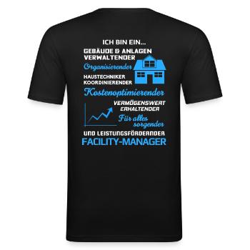 Facility Manager Facility Management Haustechniker - Männer Slim Fit T-Shirt - Schwarz - Hinten - Nik (191cm)