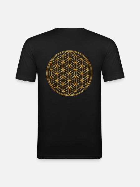 Lebensblume gold - Männer Slim Fit T-Shirt - Schwarz