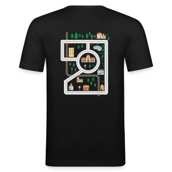 Rückenmassage Spielteppich Stadt Teppich Massage - Männer Slim Fit T-Shirt - Schwarz - Hinten - Nik (191cm)