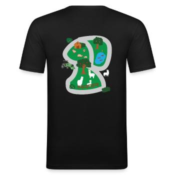Spielteppich Alpaka Dorf Track Auto Massage Motiv - Männer Slim Fit T-Shirt - Schwarz - Hinten - Nik (191cm)