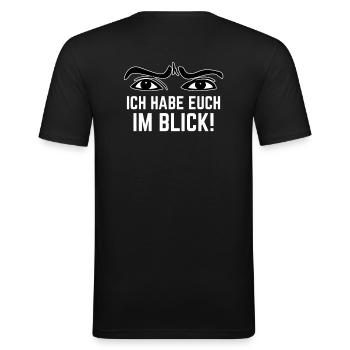 Ich habe euch im Blick Lehrerspruch für Lehrer - Männer Slim Fit T-Shirt - Schwarz - Hinten - Nik (191cm)