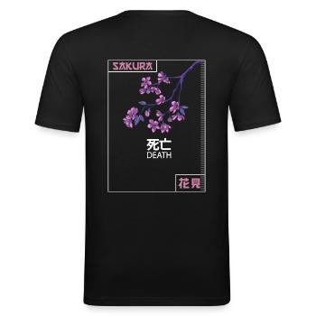Kirschblüte Sakura Japan Kirsche Blüte Tod Schrift - Männer Slim Fit T-Shirt - Schwarz - Hinten - Nik (191cm)