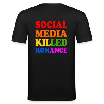 Les médias sociaux ont tué la romance - T-shirt près du corps Homme - noir - Dos - Nik (191cm)