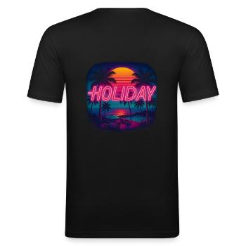 Neon Holiday Feeling – Sommer Design unter Palmen - Männer Slim Fit T-Shirt - Schwarz - Hinten - Nik (191cm)