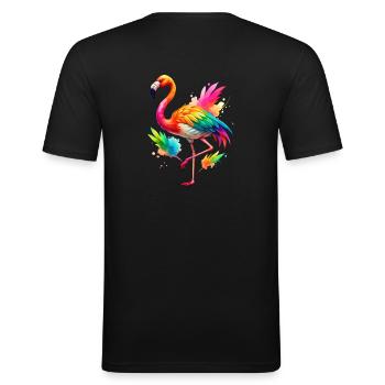 Flamingo Pride Back - Männer Slim Fit T-Shirt - Schwarz - Hinten - Nik (191cm)
