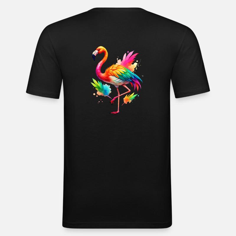 Flamingo Pride Back - Männer Slim Fit T-Shirt - Schwarz