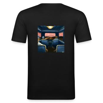 We all sit in the same train travelling. - Männer Slim Fit T-Shirt - Schwarz - Hinten - Nik (191cm)
