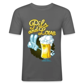 Modèle Pils &amp; Love : La Bière et l'Amour en Version Cartoon personnalisé sur T-shirt près du corps Homme