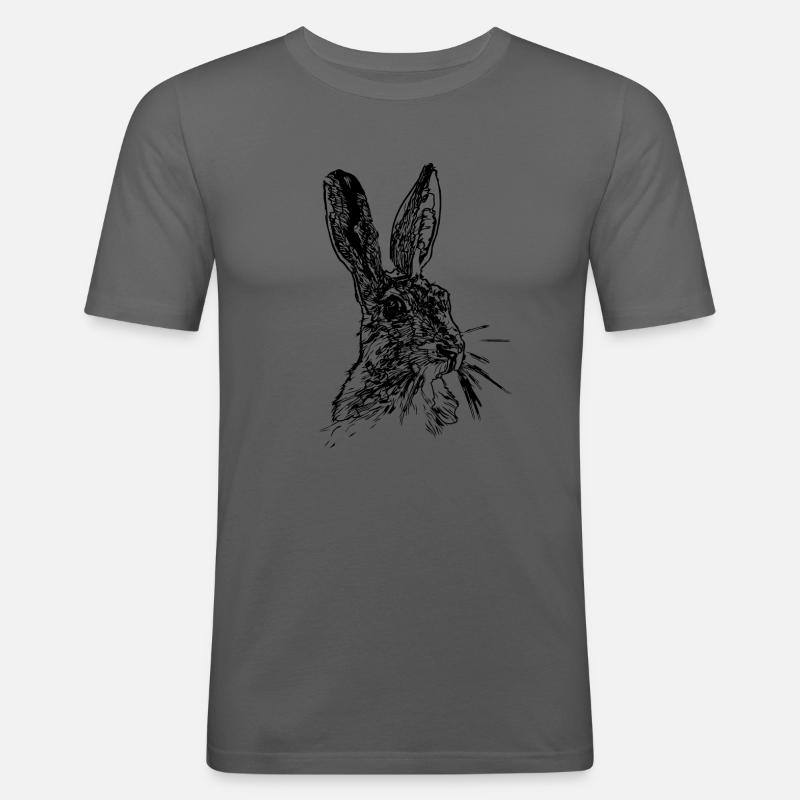 Hase oder Feldhase Strichzeichnung - Männer Slim Fit T-Shirt - Graphite