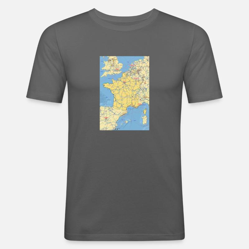 Frankrig kort med byer, veje, floder, søer - Herre Slim Fit T-Shirt - grafitgrå