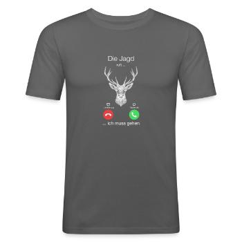 Geschenk Anruf Jagd Hirsch ruft - Männer Slim Fit T-Shirt - Graphite - Vorne - Nik (191cm)