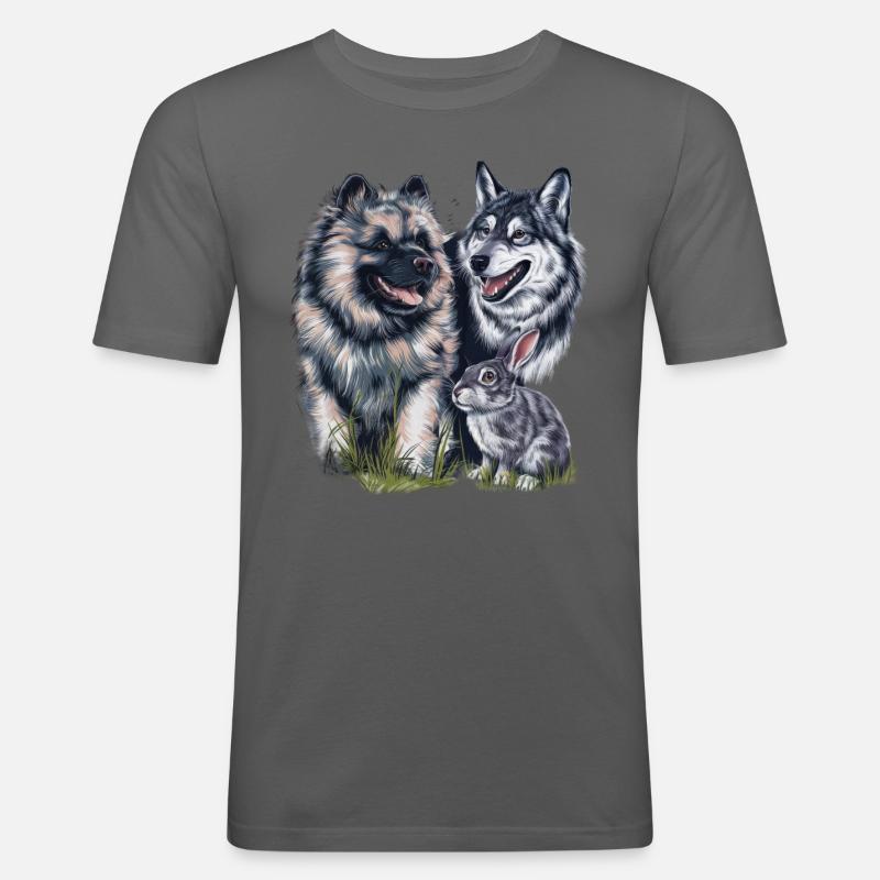 Wolfspitz with wolf and hare - Men's Slim Fit T-Shirt - graphite grey