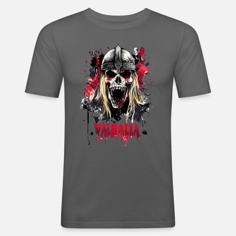 Skull Valhalla Wikinger Germane Krieger - Männer Slim Fit T-Shirt - Graphite