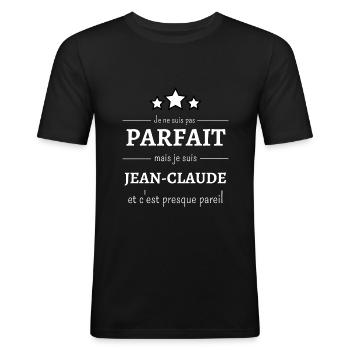 Je ne suis pas parfait mais je suis Jean-Claude - T-shirt près du corps Homme - noir - Devant - Nik (191cm)