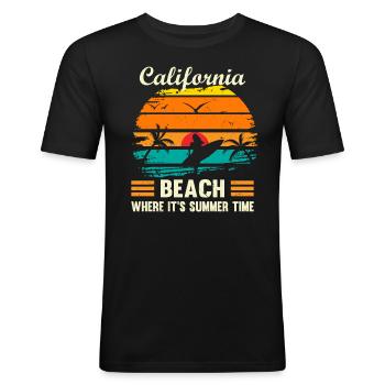 Plage de Californie - T-shirt près du corps Homme - noir - Devant - Nik (191cm)