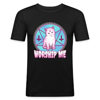 Worship me - Men's Slim Fit T-Shirt - black - Front - Nik (191cm)