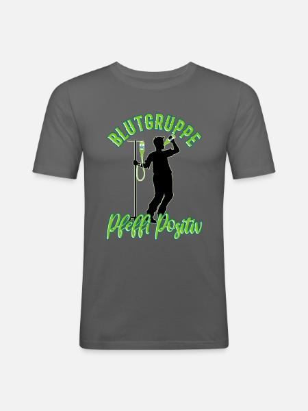 Blutgruppe Pfeffi Positiv - Männer Slim Fit T-Shirt - Graphite