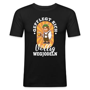 Gepflegt sich völlig wegjodeln - Männer Slim Fit T-Shirt - Schwarz - Vorne - Nik (191cm)