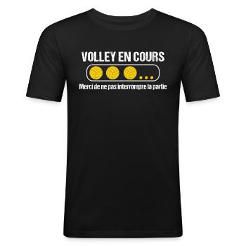 Volley en cours humour Volleyball barre chargement - T-shirt près du corps Homme - noir - Devant - Nik (191cm)