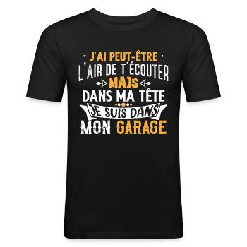 Mécanique bricolage humour passion, mécanicien - T-shirt près du corps Homme - noir - Devant - Nik (191cm)