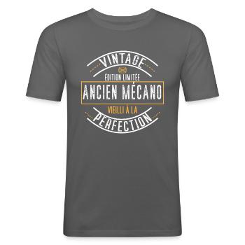 Ancien mécano, idée cadeau retraité mécanicien - T-shirt près du corps Homme - gris graphite - Devant - Nik (191cm)