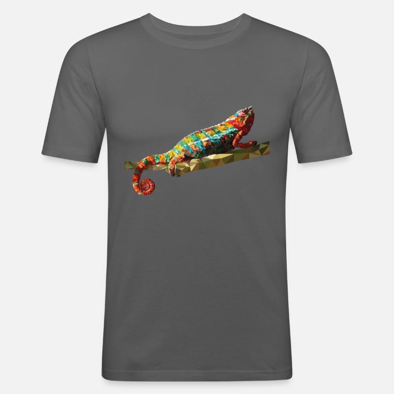 Chameleon Polygondesign Reptil Geschenkidee - Männer Slim Fit T-Shirt - Graphite