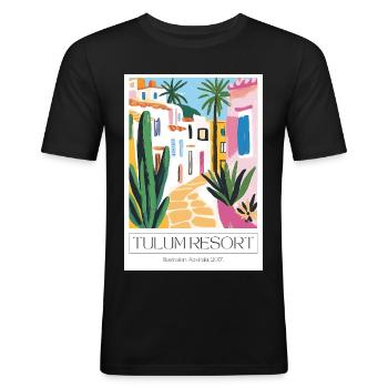 Tulum Resort Farbtraum - Männer Slim Fit T-Shirt - Schwarz - Vorne - Nik (191cm)
