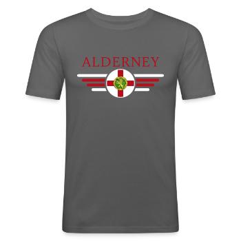 J’aime Aurigny, T-shirt design de style élégance - T-shirt près du corps Homme - gris graphite - Devant - Nik (191cm)