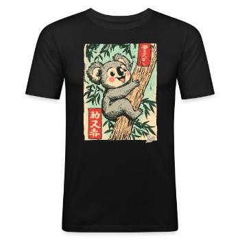 Retro Japanese Postcard with Koala - Men's Slim Fit T-Shirt - black - Front - Nik (191cm)