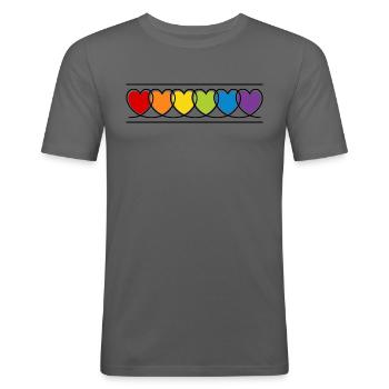 LGBT CSD LGBTQ+ HERZ REGENBOGEN HERZEN PRIDE MONTH - Männer Slim Fit T-Shirt - Graphite - Vorne - Nik (191cm)