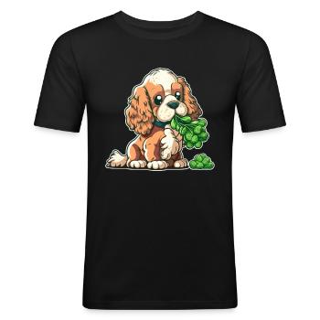 Un chien mignon mange des légumes au brocoli - T-shirt près du corps Homme - noir - Devant - Nik (191cm)