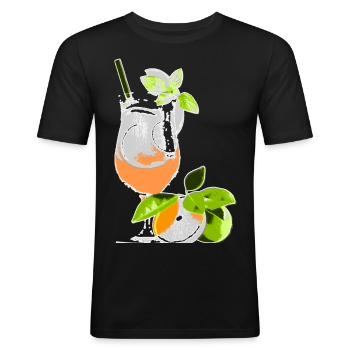 Verre à cocktail à l’orange et à la menthe - T-shirt près du corps Homme - noir - Devant - Nik (191cm)