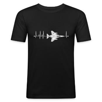 F-4 Phantom Flugzeug Puls EKG Pilot F4 Heartbeat - Männer Slim Fit T-Shirt - Schwarz - Vorne - Nik (191cm)
