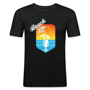 Strand - Männer Slim Fit T-Shirt - Schwarz - Vorne - Nik (191cm)