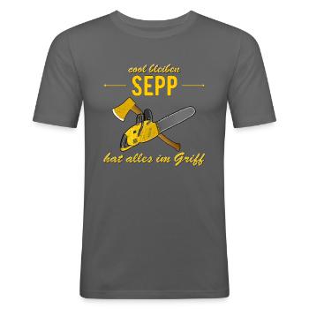 Sepp hat alles im Griff - cool bleiben - Männer Slim Fit T-Shirt - Graphite - Vorne - Nik (191cm)