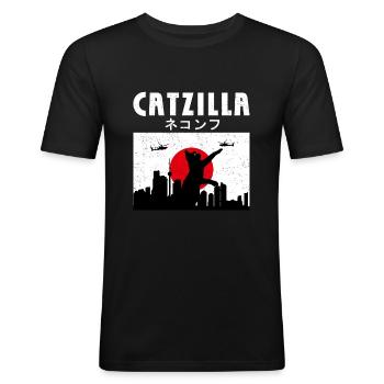 Funny Cat Lovers Japanese Catzilla Hilarious Love - Männer Slim Fit T-Shirt - Schwarz - Vorne - Nik (191cm)