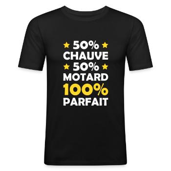 50% Chauve 50% Motard 100% Parfait - T-shirt près du corps Homme - noir - Devant - Nik (191cm)