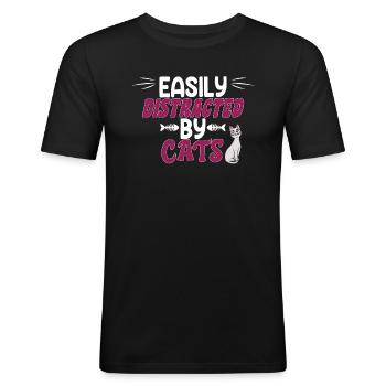 Chat mignon - facilement distrait par les chats - T-shirt près du corps Homme - noir - Devant - Nik (191cm)