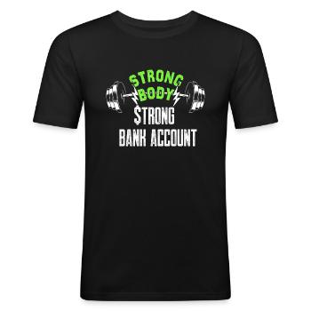 Argent Liberté financière Compte bancaire solide Fitnes - T-shirt près du corps Homme - noir - Devant - Nik (191cm)