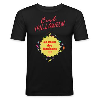 bonbons halloween - T-shirt près du corps Homme - noir - Devant - Nik (191cm)