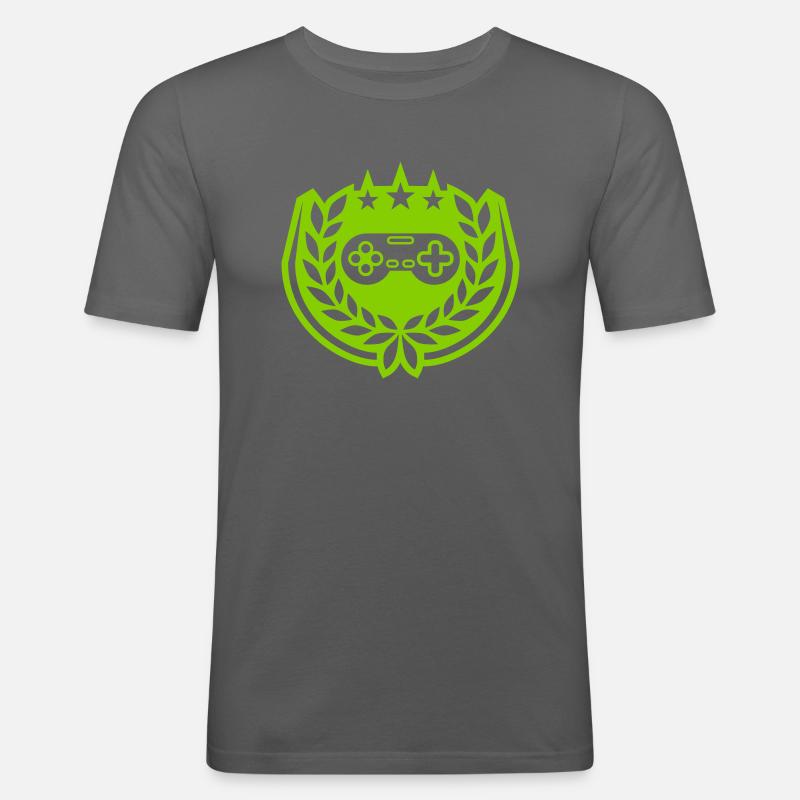 Retro Controller Sterne Lorbeerkranz - Männer Slim Fit T-Shirt - Graphite