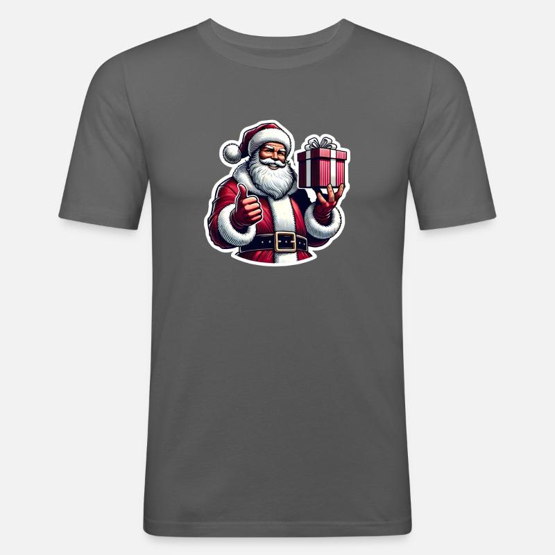 Weihnachtsmann mit Geschenk - Männer Slim Fit T-Shirt - Graphite