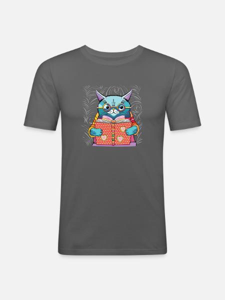 Die Katze, die liest - Männer Slim Fit T-Shirt - Graphite