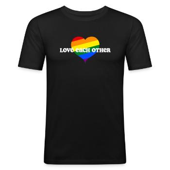 Aimez-vous Les uns les autres Pride Rainbow - T-shirt près du corps Homme - noir - Devant - Nik (191cm)